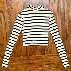 Miss Selfridge striped long sleeve crop top